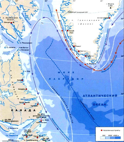 Море Лабрадор на географической карте.