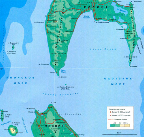 Пролив Лаперуза на карте