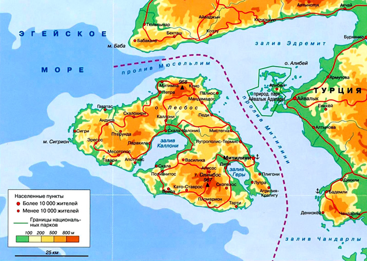 Остров Лесбос на карте