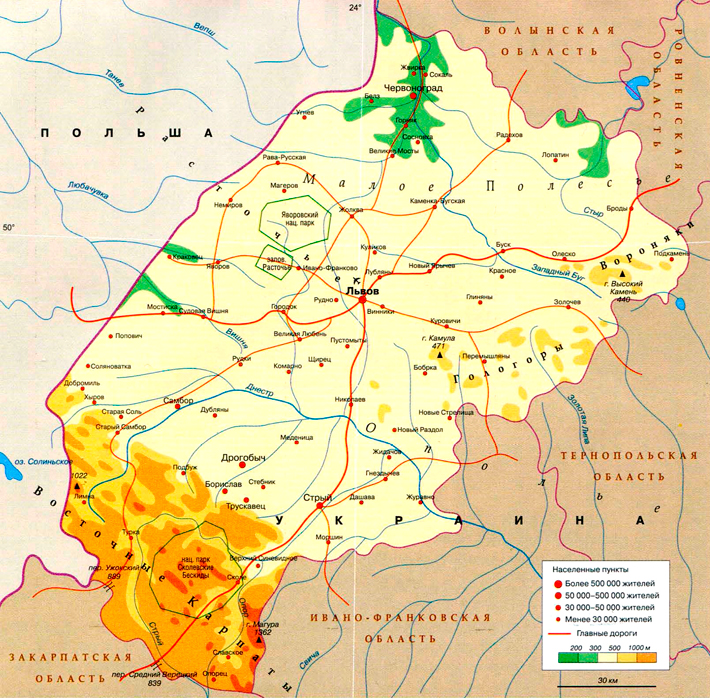 карта Львовской области