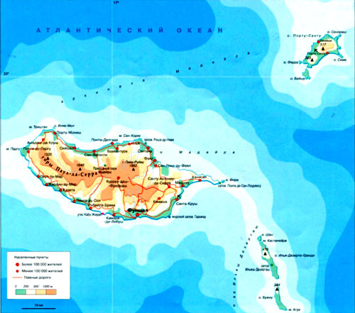 Остров Мадейра на географической карте.