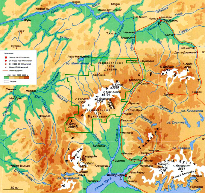 Гора Мак-Кинли (Денали) на карте