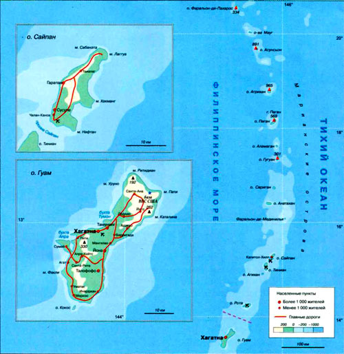 Марианские острова на карте (Тихий океан)