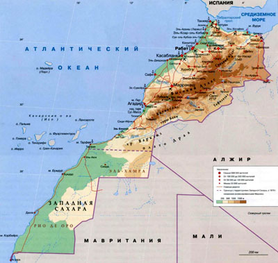 Королевство Марокко на карте, Африка.