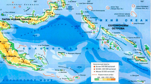Соломоново море на карте