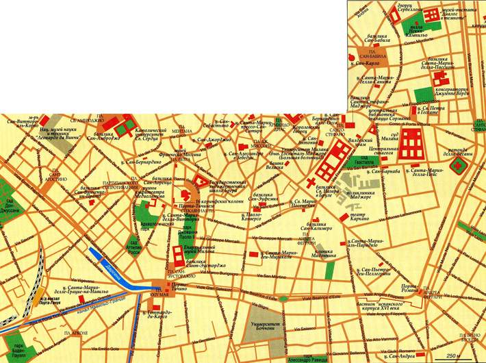 Юг исторического Милана на карте