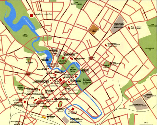 Город Минск на топографической карте, Белоруссия.