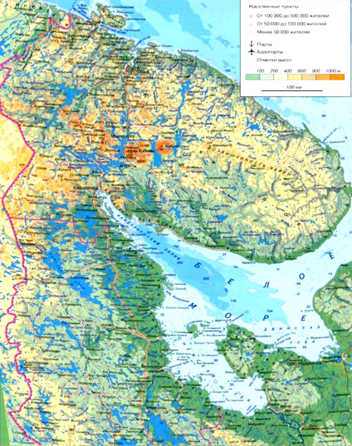 Мурманская область на географической карте, Россия.