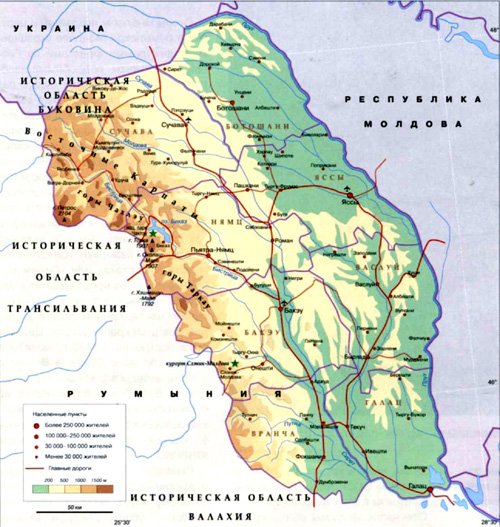 Регион Молдова на карте, Румыния.