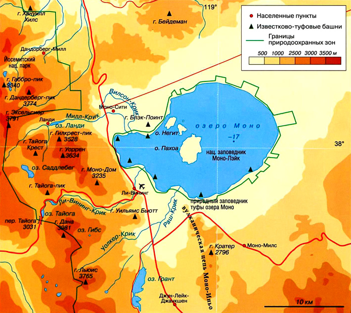 озеро Моно на карте