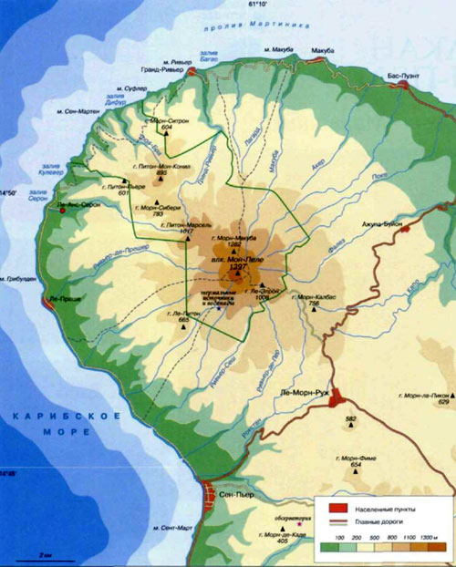 Мон-Пеле на карте, Мартиника.