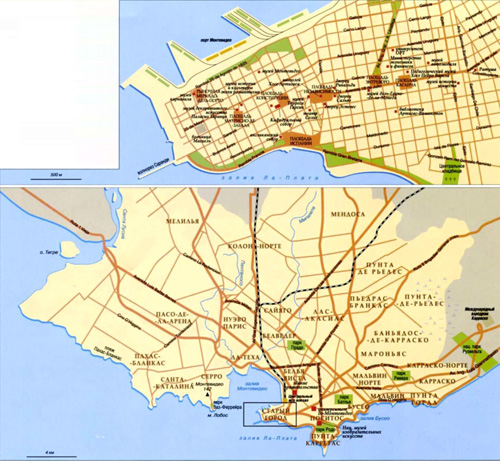 Город Монтевидео на топографической карте.
