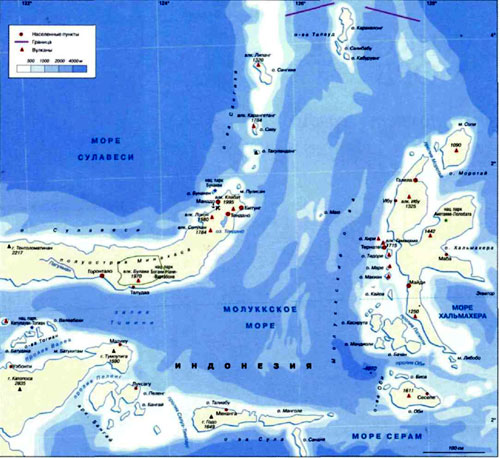 Молуккское море на географической карте.