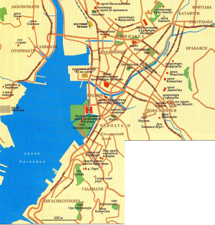 карта города Нагасаки