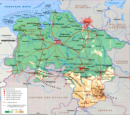 Нижняя Саксония на географической карте, Германия.