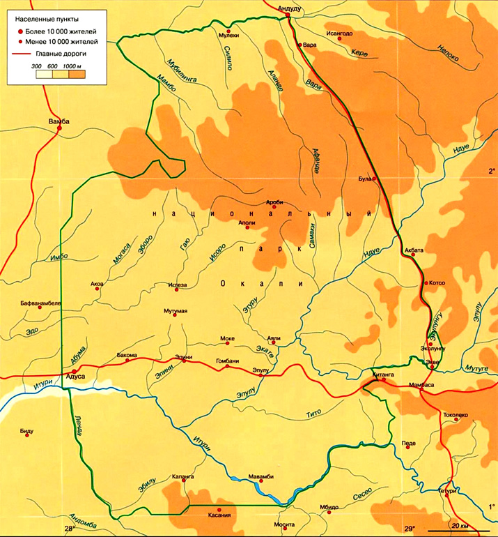 Национальный парк Окапи на карте