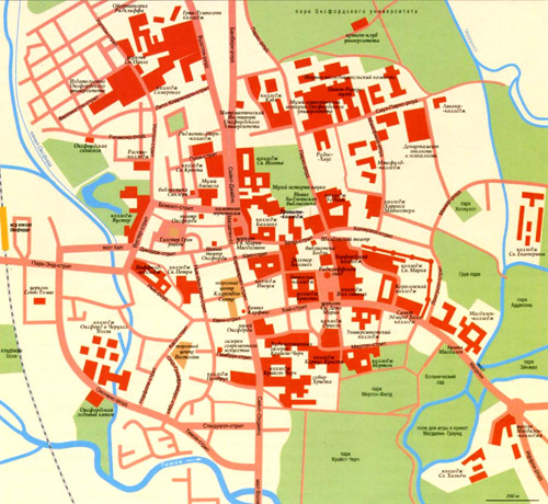 Город Оксфорд на топографической карте, Англия.