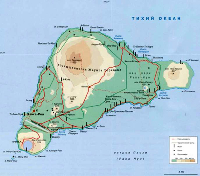 Остров Пасхи на географической карте, Тихий океан.