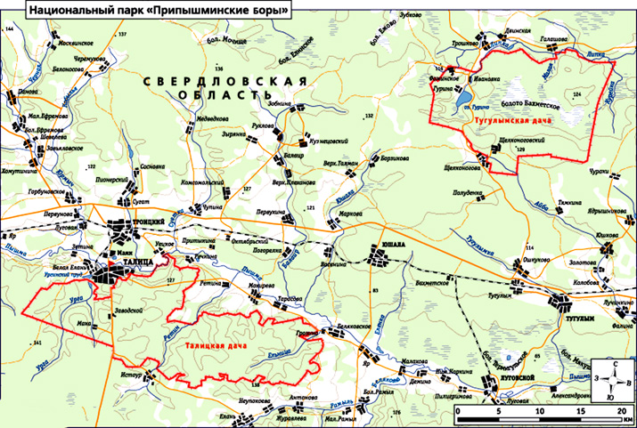Национальный парк «Припышминские боры» на карте