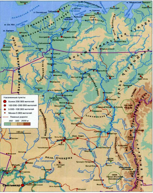Река Печора, географическая карта, Река в России