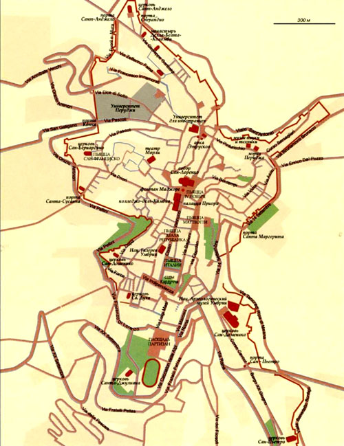 Город Перуджа на топографической карте, Италия.