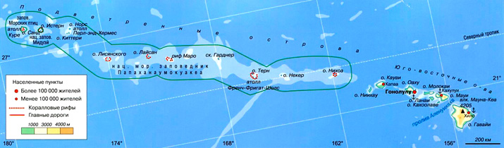 Подветренные Гавайские острова на карте