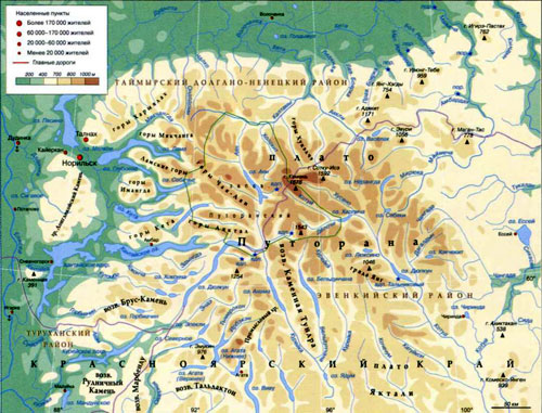 Карта плато Путорана