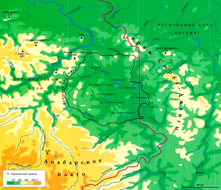 Попигайский кратер на карте