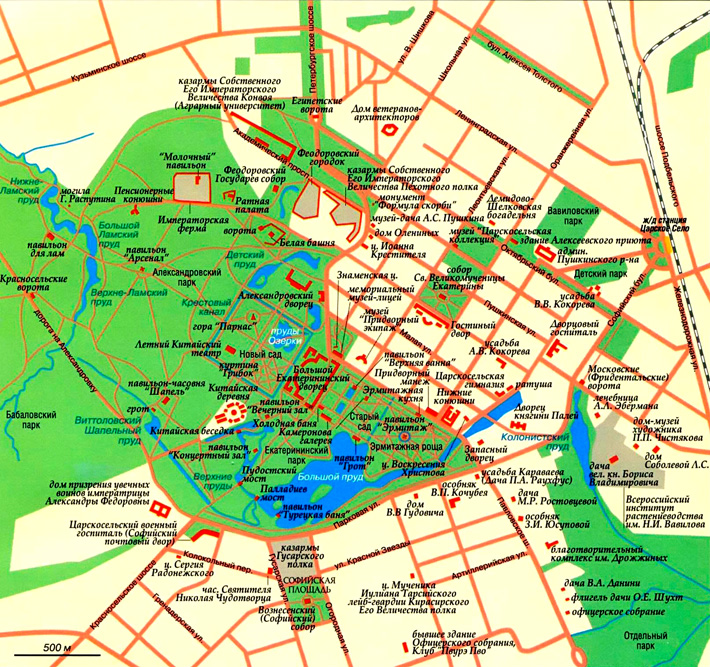 Пушкин (Царское Село) на карте Санкт-Петербурга
