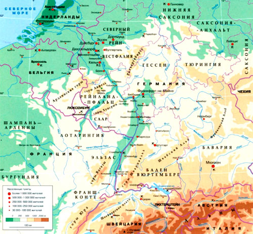 Рейн на карте Европы.