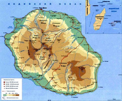 Остров Реюньонна карте.