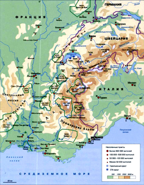 Река Рона на географической карте.