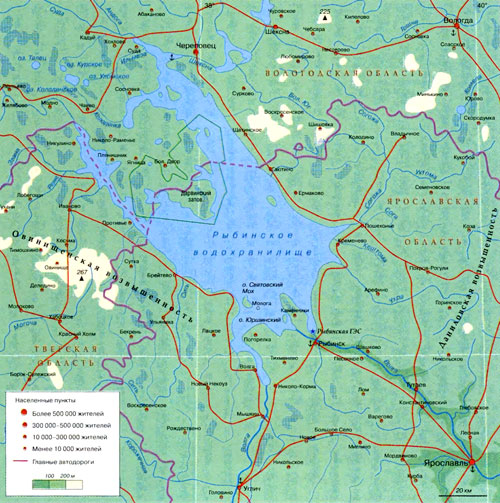 Карта Рыбинского водохранилища