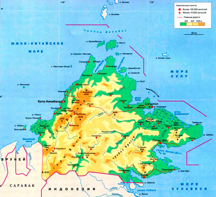 Штат Сабах на карте (Малайзия)
