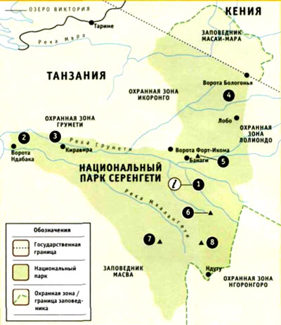 карта парка Серенгети.