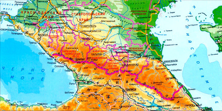Северный Кавказ на карте