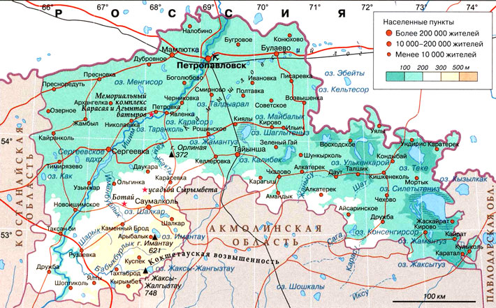 Северо-Казахстанская область на карте
