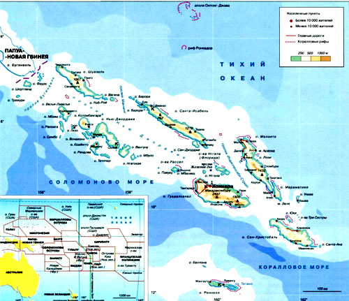 Соломоновы Острова, географическая карта, Тихий Океан