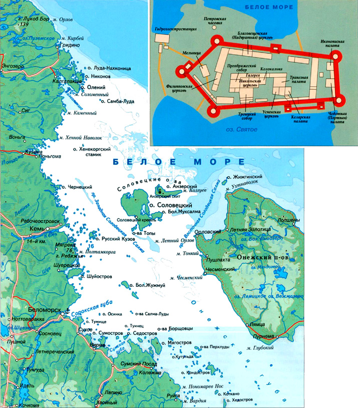 Соловецкие острова на карте