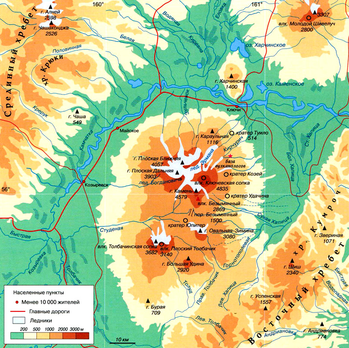 Вулкан Ключевская сопка на карте