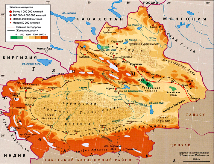 Синьцзян-Уйгурский автономный район на карте