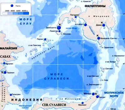 Море Сулавеси на географической карте.