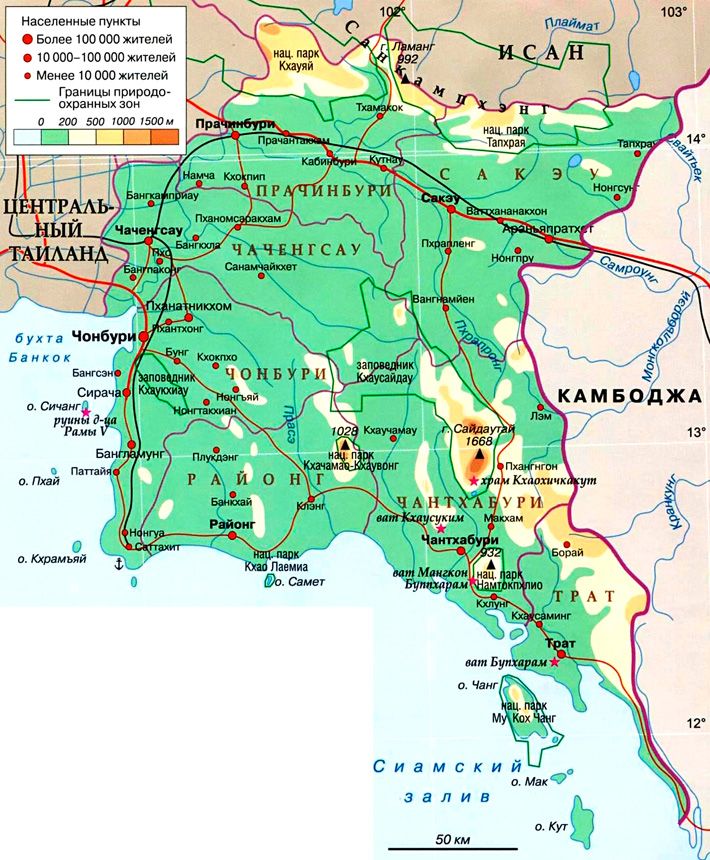 Восточный Таиланд на карте