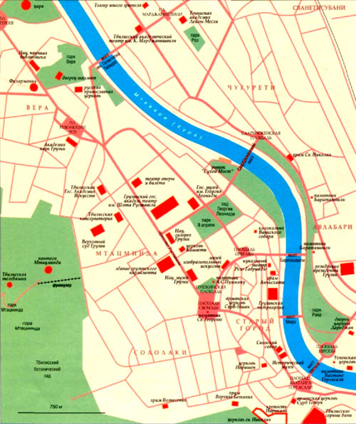 Тбилиси на топографической карте.