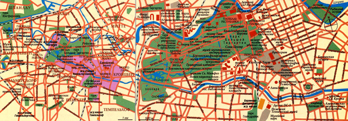 Тиргартен и Кройцберг на карте Берлина