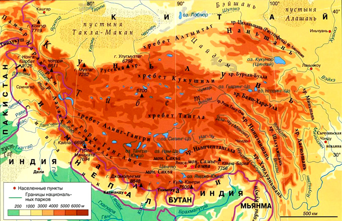 Тибетское нагорье на карте