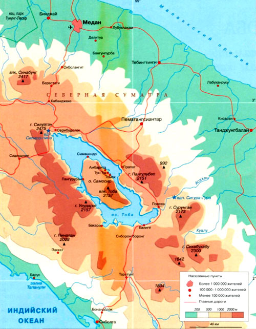 Тоба на географической карте, Суматра.