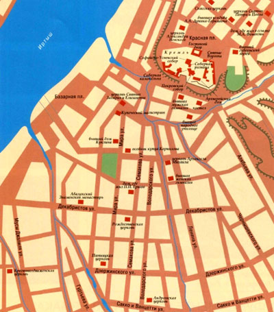 Город Тобольск на топографической карте, Россия.