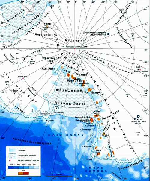 Трансантарктические горы на карте