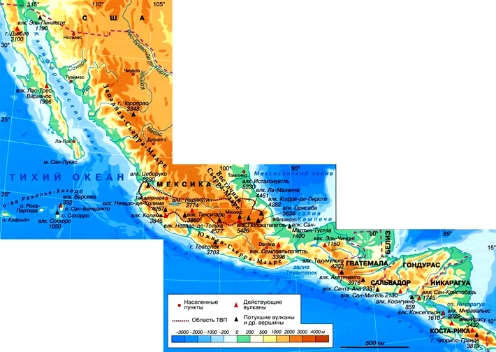 Транс-мексиканский вулканический пояс на карте
